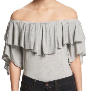 Little Black Bodysuit Gray Ruffle Bodysuit